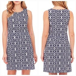 Jude Connally. Beth Dress. Blue & White Geometric Print. Size Small.